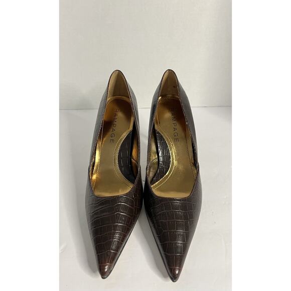 New Vtg Rampage Sz 9 1/2 M Pointed Toe Women's Shoes Pumps Shiny Brown 3" Spikes - Picture 1 of 7